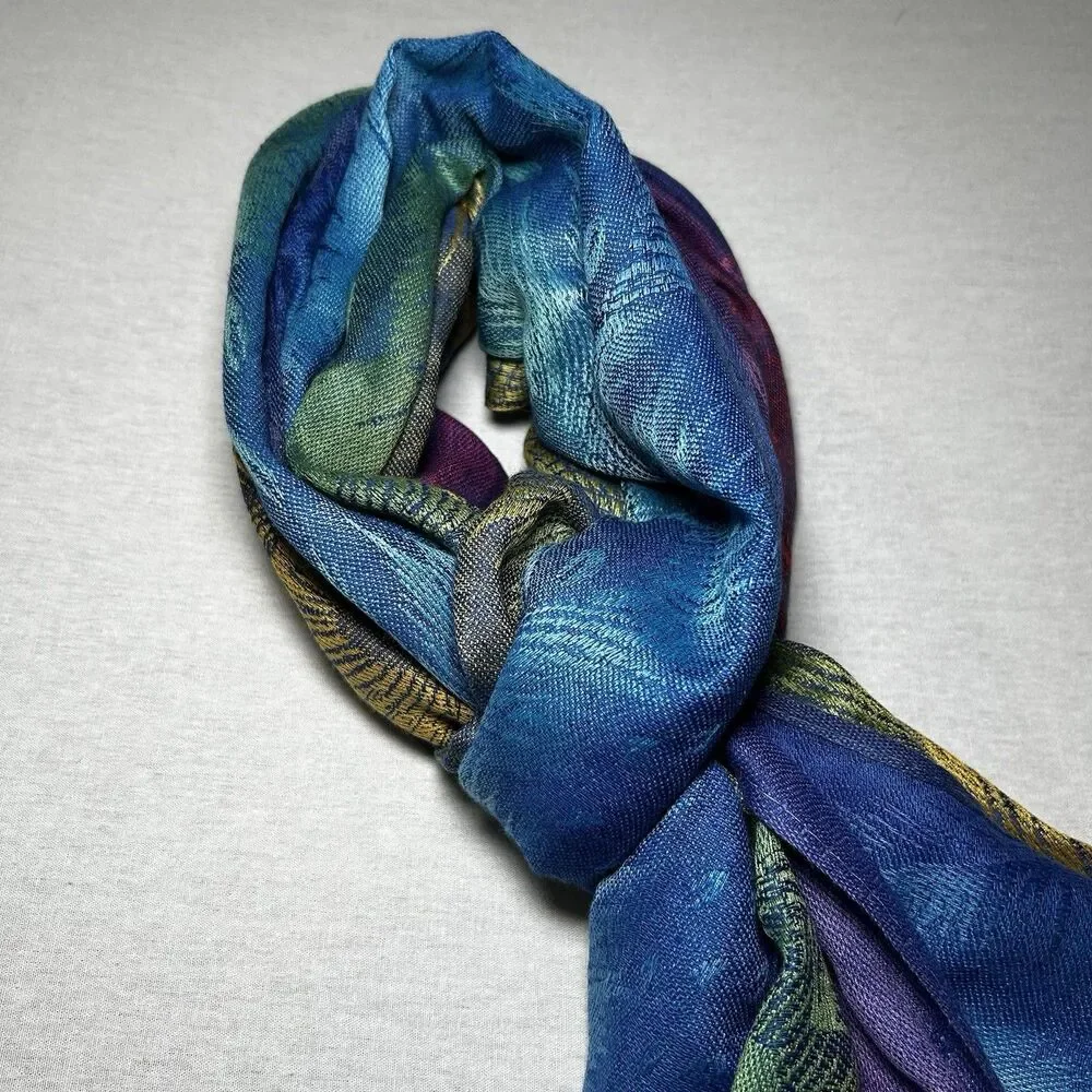 Pashmina Scarf Wrap Shawl Peacock Feather Rainbow Colorful Soft Elegant
